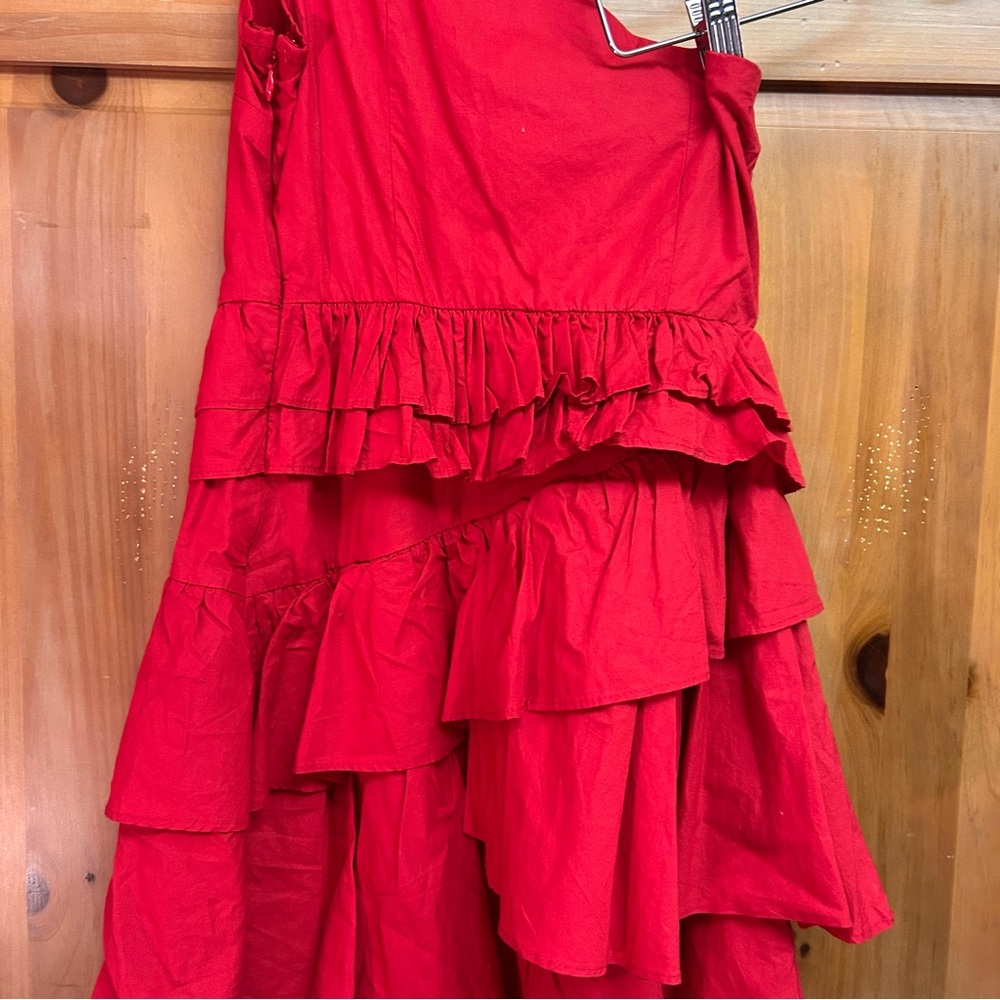 Anthropologie Red Tiered Ruffle One Shoulder Party Dress NWT - Picture 10 of 12